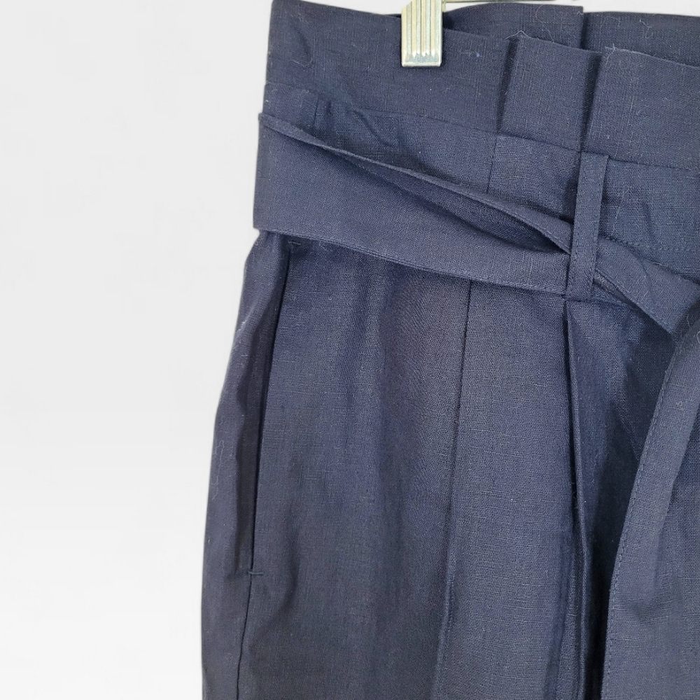 NWT BODEN ST IVES Navy Blue Linen Blend Belted Paperbag Shorts Size 10 New - Picture 3 of 8